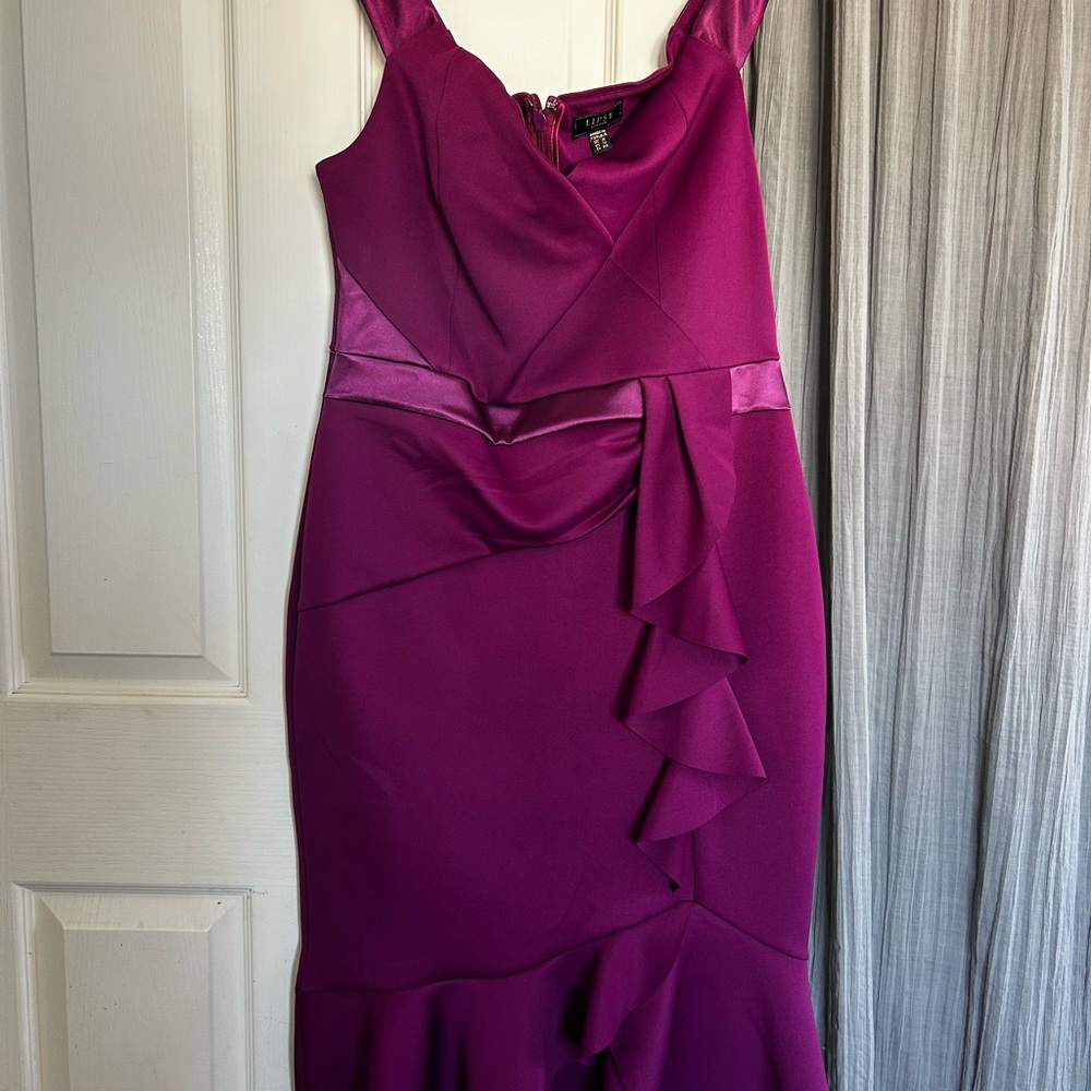 Lipsy Fuchsia Asymmetrical Ruffle Dress